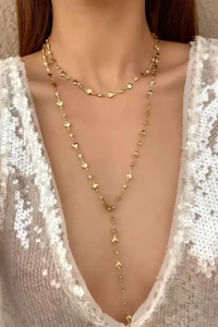 Fashion Sweater Chain Long Y-shaped Necklace for Women Simple Metal Gold Color Heart Crystal Clavicle Necklace Y2K Party Jewelry