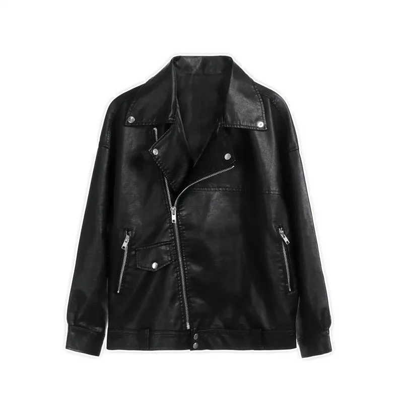 Autumn Winter PU Leather Jacket Women's Korean Loose Locomotive Short Black Cotton Thickened Leather Coat Zipper Outwear Tops - Image 5