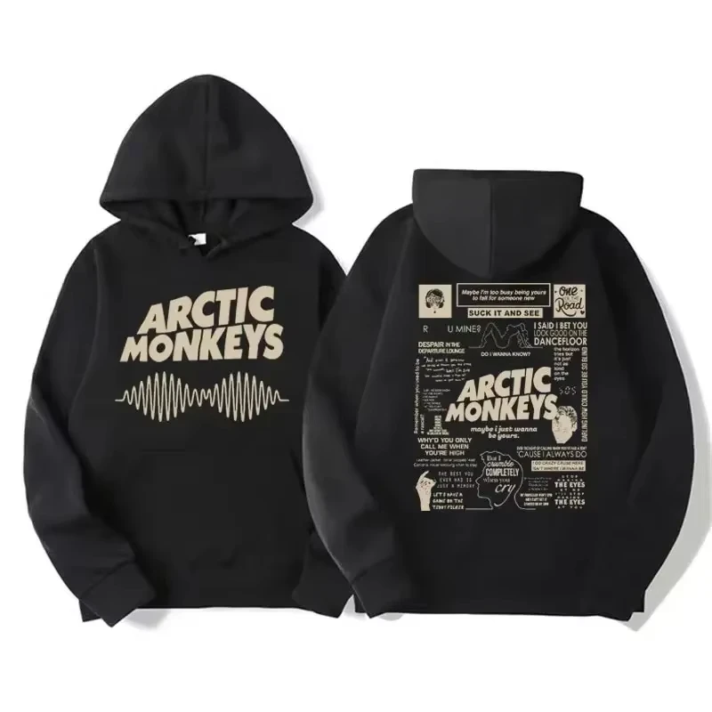 Men's Retro Rock Arctic Monkeys Hoodie - Music Album Pattern Print, Hip Hop Style Oversized Vintage Hooded Sweatshirt WY005