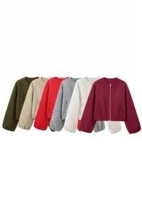 Oversized Soft Bomber Jacket for Women, Long Sleeve Coat, Front Zipper, Female Outerwear, Chic Tops, Fashion