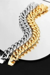 6/8/10/12/14/16mm Gold Color Stainless Steel Curb Cuban Link Chain Bracelet Bangle Jewelry 7-10inch Gift for Men Women