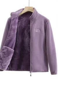 2026 Women's Wool Liner Coat Winter Loose-Fit Full Sleeve Polar Fleece Zipper Letter print Thickened Coat Cardigan Sporty jacket