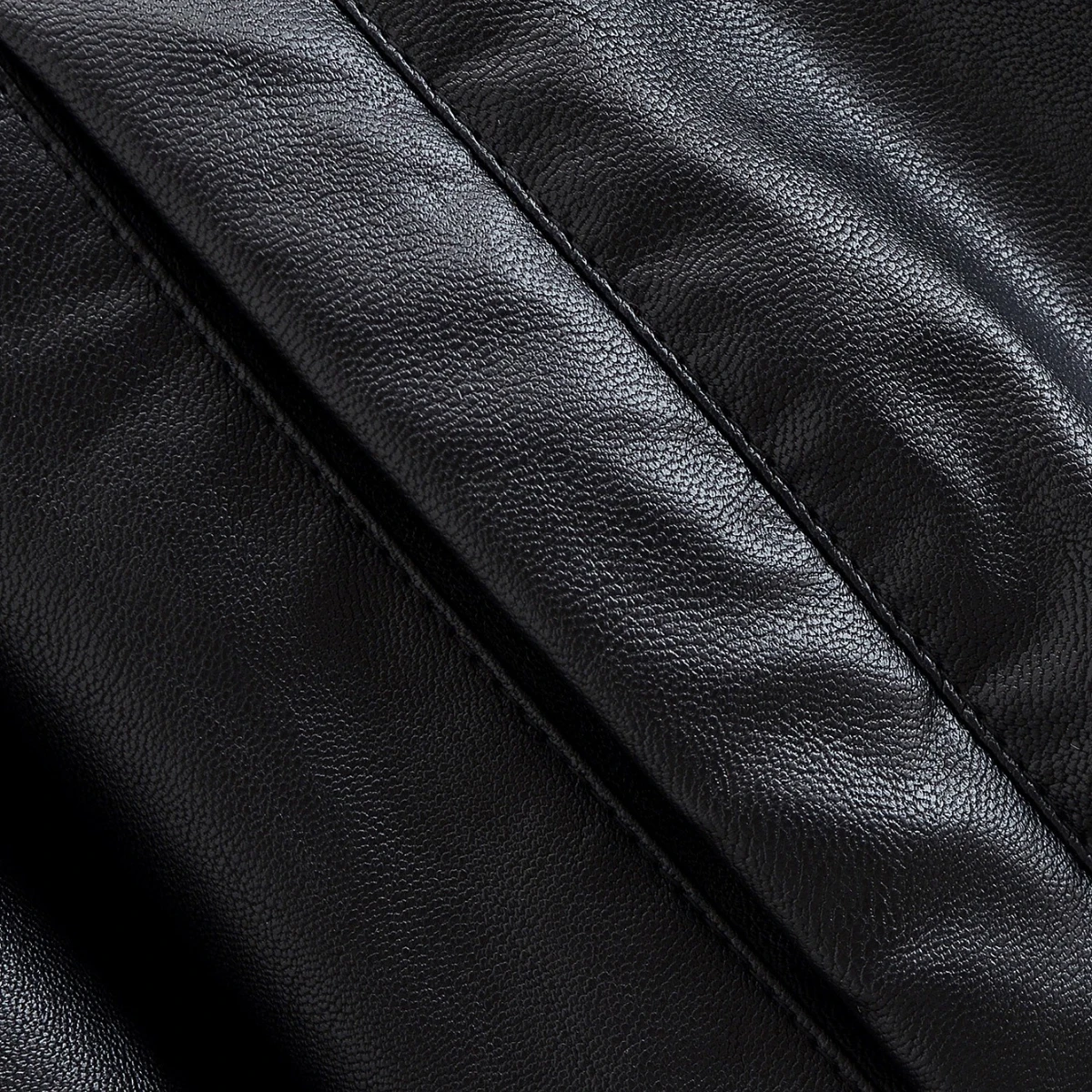 Woman's Faux Leather Bomber Jacket High Collar Pleated Solid Single-breasted Pockets Cropped Motorcycle Jacket Autumn Coat - Image 4