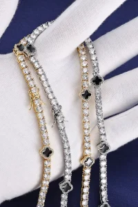 Hip Hop Ice Flower Tennis Clavicle Necklace New Cube Zirconia Brass Black Drip Oil Tennis Chain Jewelry Women Men