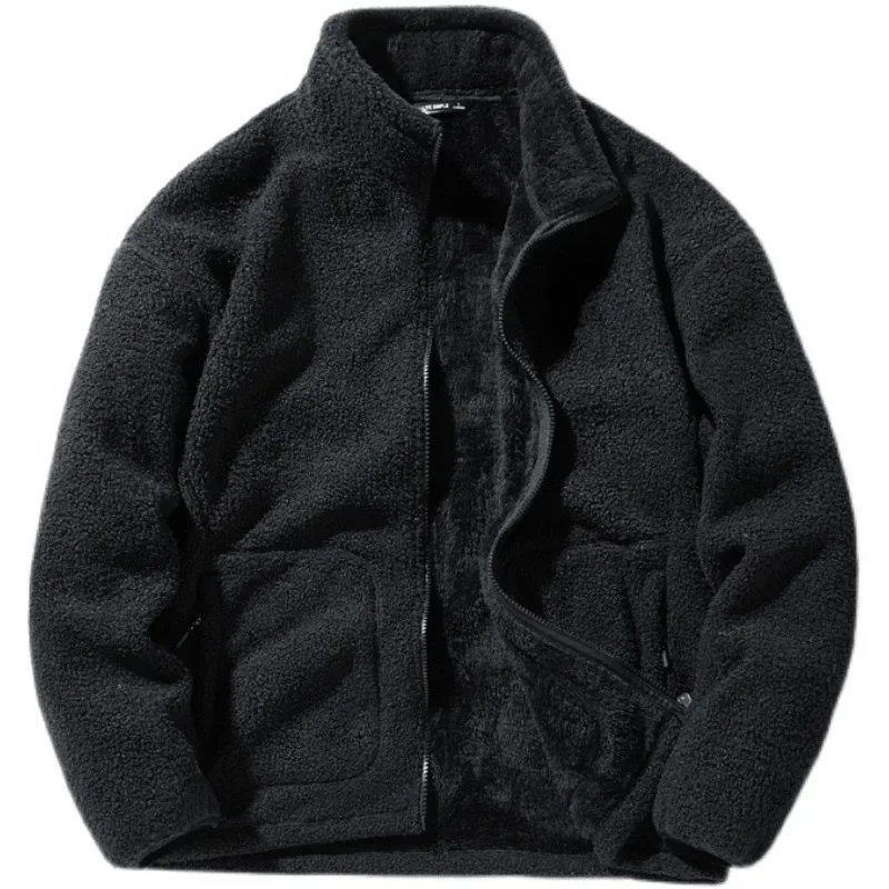 Winter Fleece Jackets Men Solid Color Loose Casual Warm Coat Mens Stand Collar Outerwear Jacket Harajuku Streetwear Plus Size - Image 5