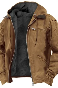 Men's Autumn Winter Casual Hooded Zipper Solid Fleece-lined Warm Jackets Male Multi Pockets Outdoor Hoodies Coats Outerwear