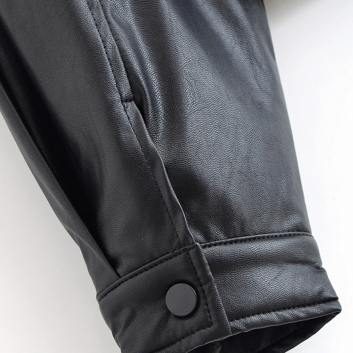 Woman's Faux Leather Bomber Jacket High Collar Pleated Solid Single-breasted Pockets Cropped Motorcycle Jacket Autumn Coat - Image 3