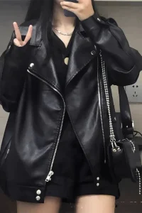 Autumn Winter PU Leather Jacket Women's Korean Loose Locomotive Short Black Cotton Thickened Leather Coat Zipper Outwear Tops