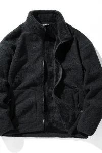 Winter Fleece Jackets Men Solid Color Loose Casual Warm Coat Mens Stand Collar Outerwear Jacket Harajuku Streetwear Plus Size