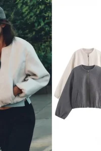 Ladies Fashion Autumn Winter Jacket Women Retro Round Neck Long Sleeve Elastic Hem Zipper Soft Bomber Jacket Women Coat Female