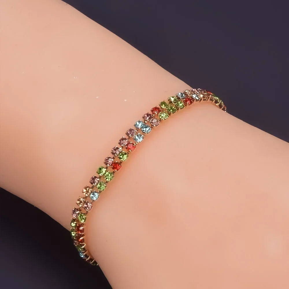 Tennis Bracelet for Women Colored Pulseira Mujer Gold Plated Bracciali Donna Double Row Cubic Zirconia Pulseras Mothers Day Gift
