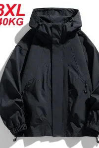 Softshell 8XL Men Jacket Hooded Windbreaker Trench Oversize 6XL 7XL Plus Size Waterproof Black Bomber Camping Loose Thin Coats