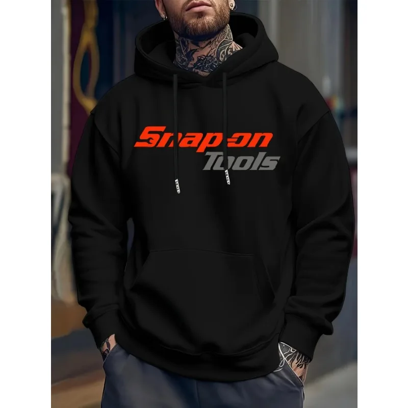 Men's Casual Hooded Sweatshirt with Bold "SNAP ON TOOLS" Graphic Print - Green Winter Pullover, Regular Fit,Sweater Hoodie