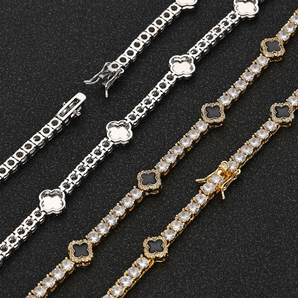 Hip Hop Ice Flower Tennis Clavicle Necklace New Cube Zirconia Brass Black Drip Oil Tennis Chain Jewelry Women Men - Image 5