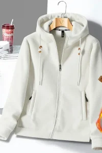 Winter Warm Cashmere Jacket Mens High-end Ski Fleece Iined Thickened Hoodie Coat Casual Womens Outdoor Camping Cold-proof Jacket