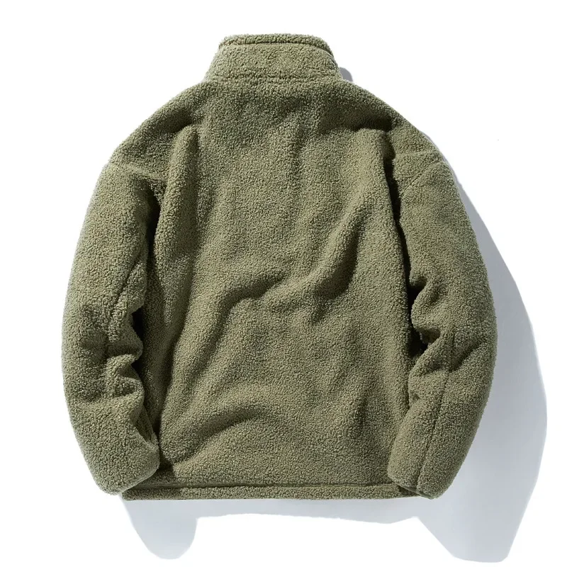 Winter Fleece Jackets Men Solid Color Loose Casual Warm Coat Mens Stand Collar Outerwear Jacket Harajuku Streetwear Plus Size - Image 4