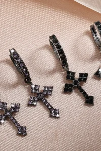 Classic Cross Point-Drill Crystal Replaceable Exquisite White Color Earrings For Women Men Hiphop Party Jewelry Gifts